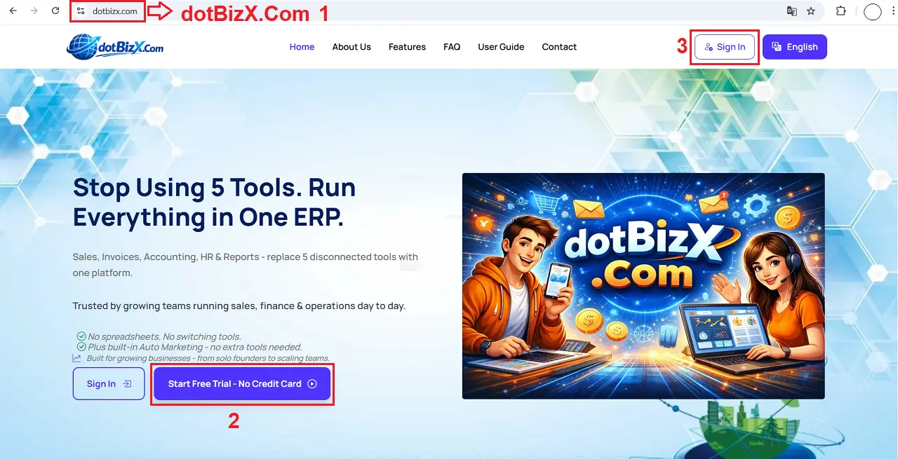 how to create an account from dotbizx.com?