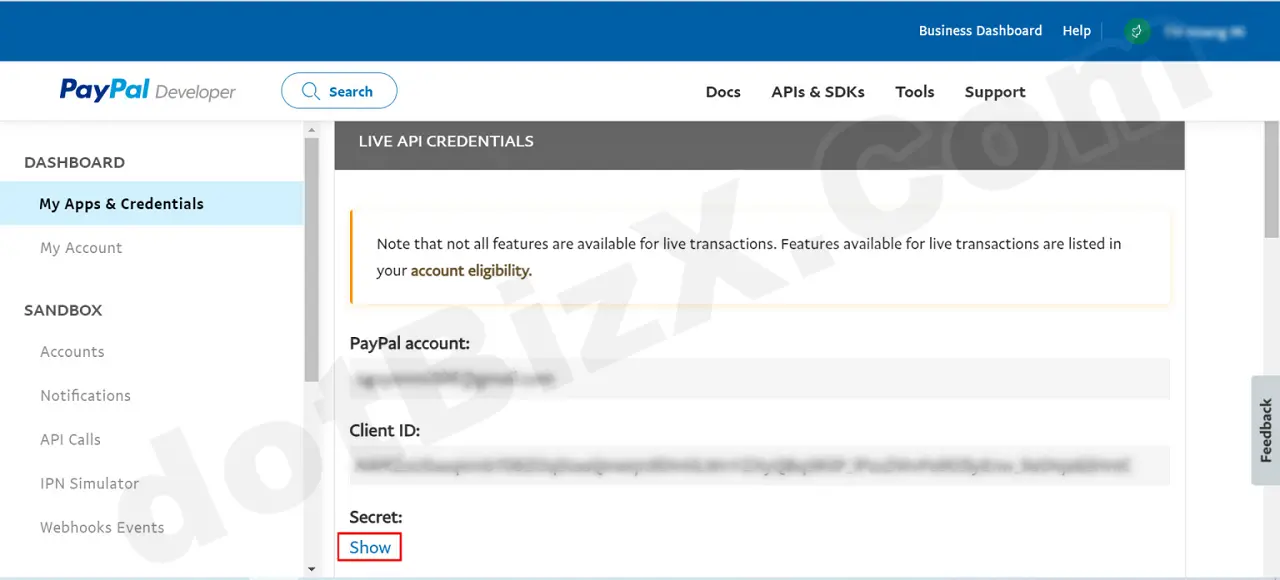 Get Secret Key Paypal