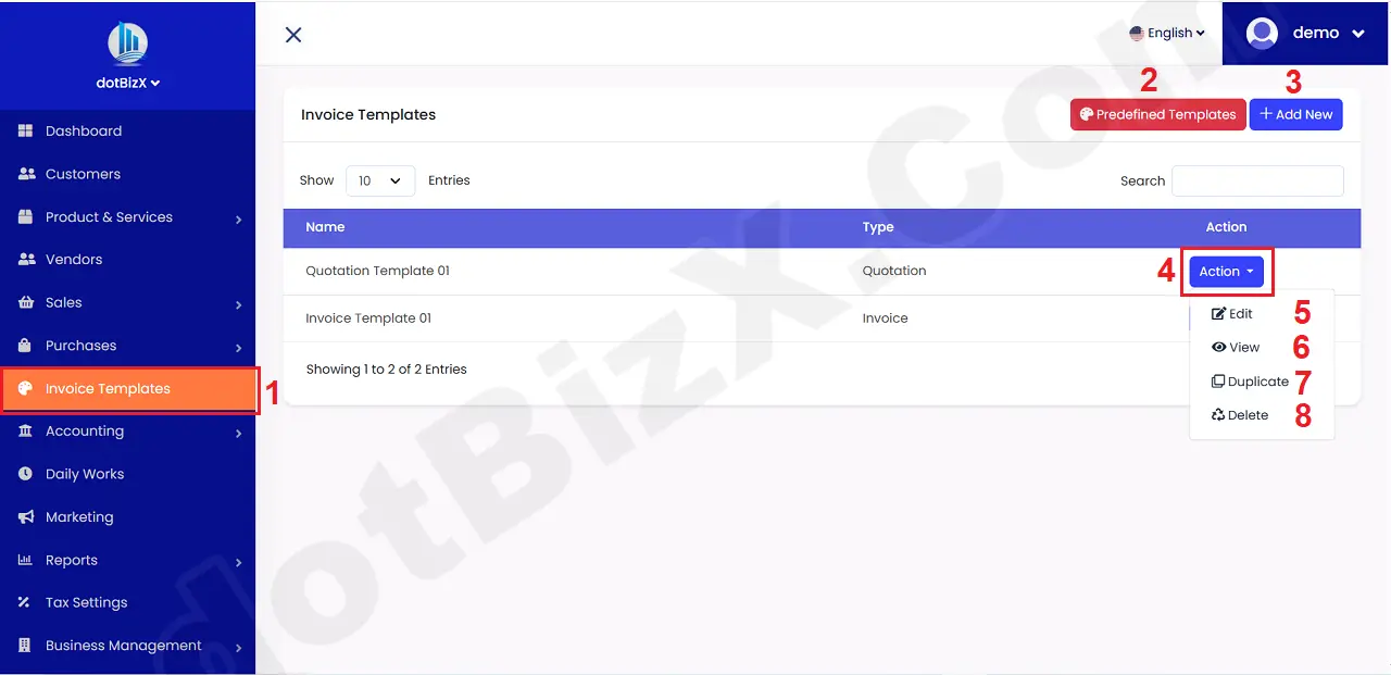 List of Invoice Templates