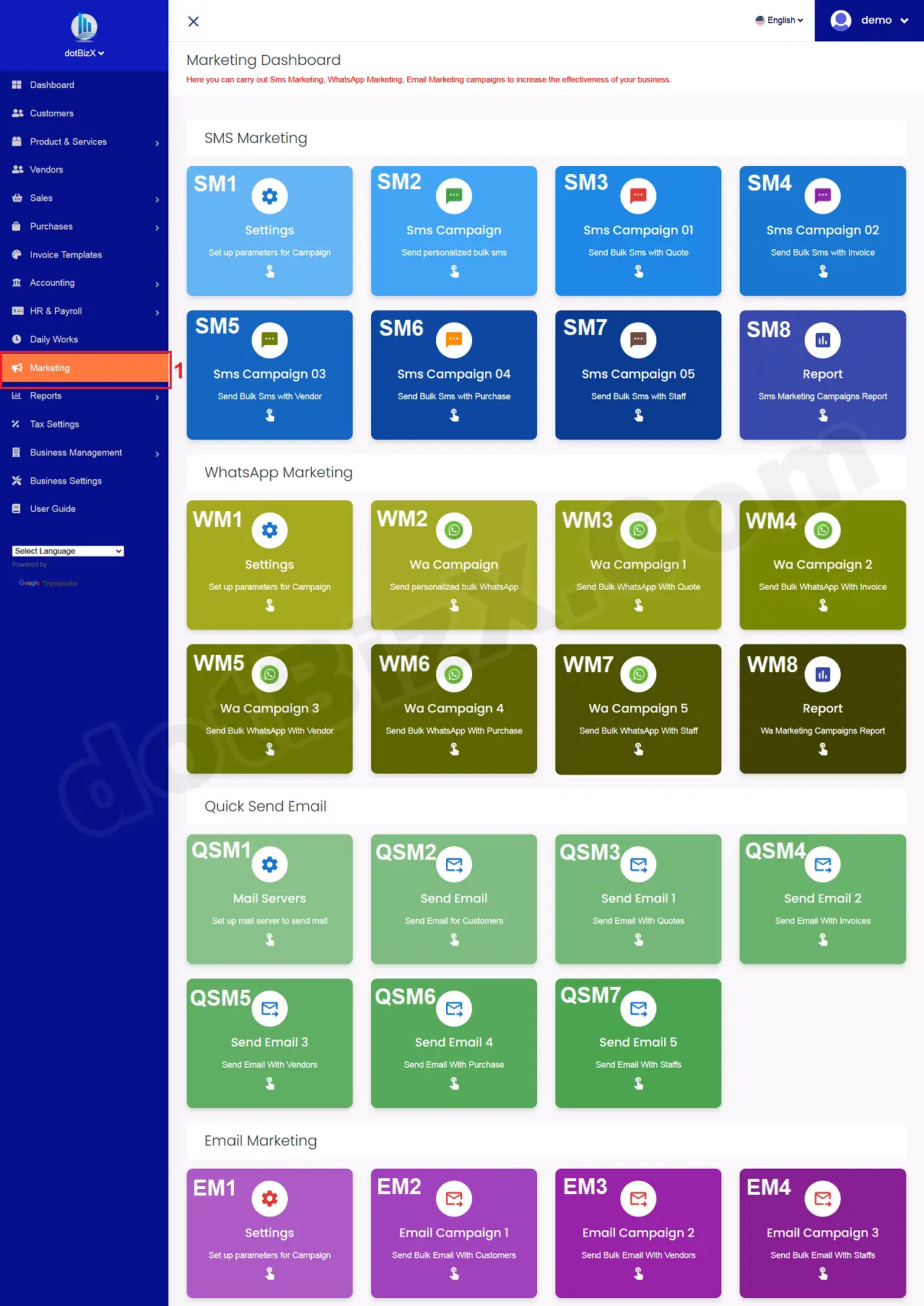 Interface of Dashboard Marketing
