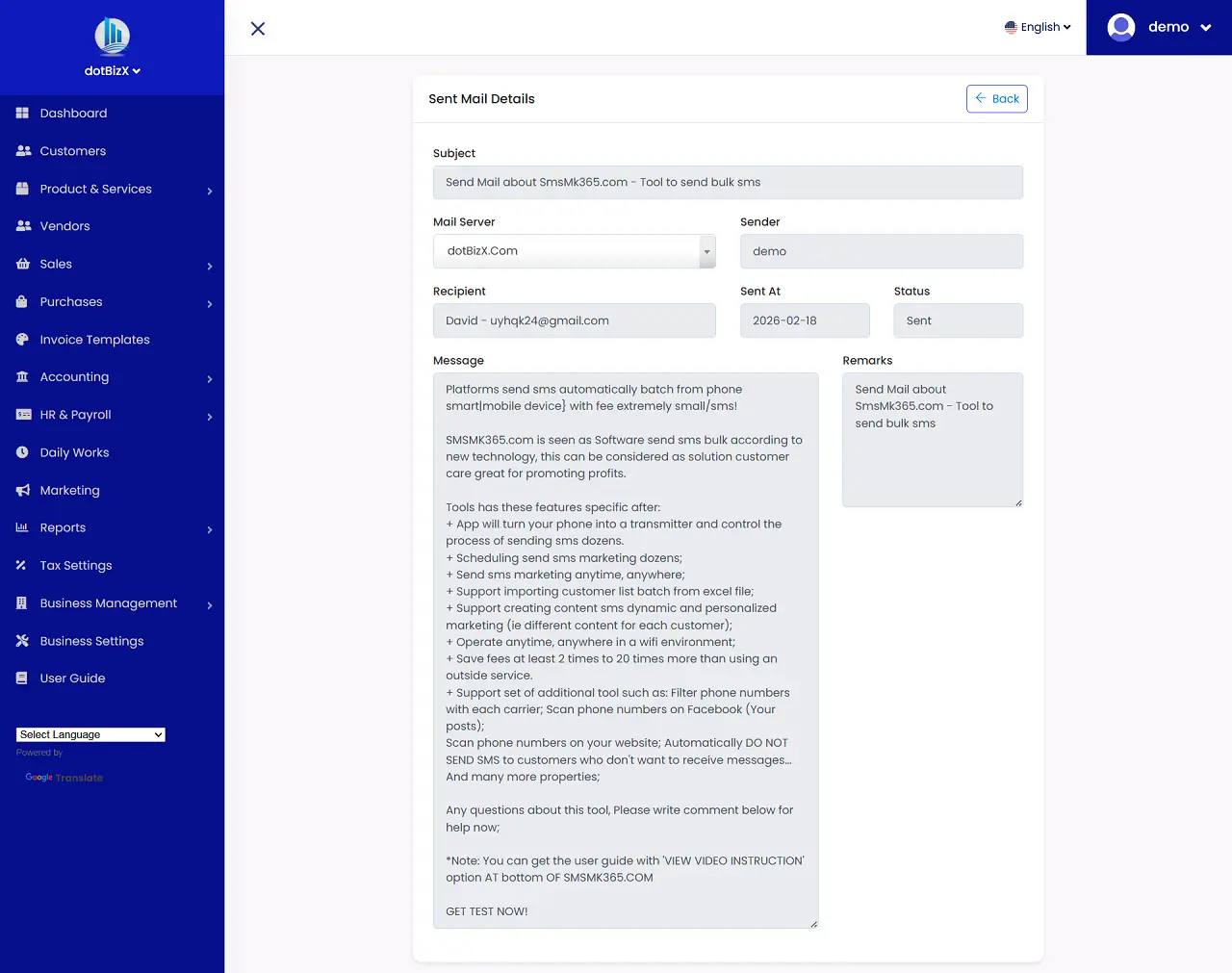 Email Marketing Campaign Details Form