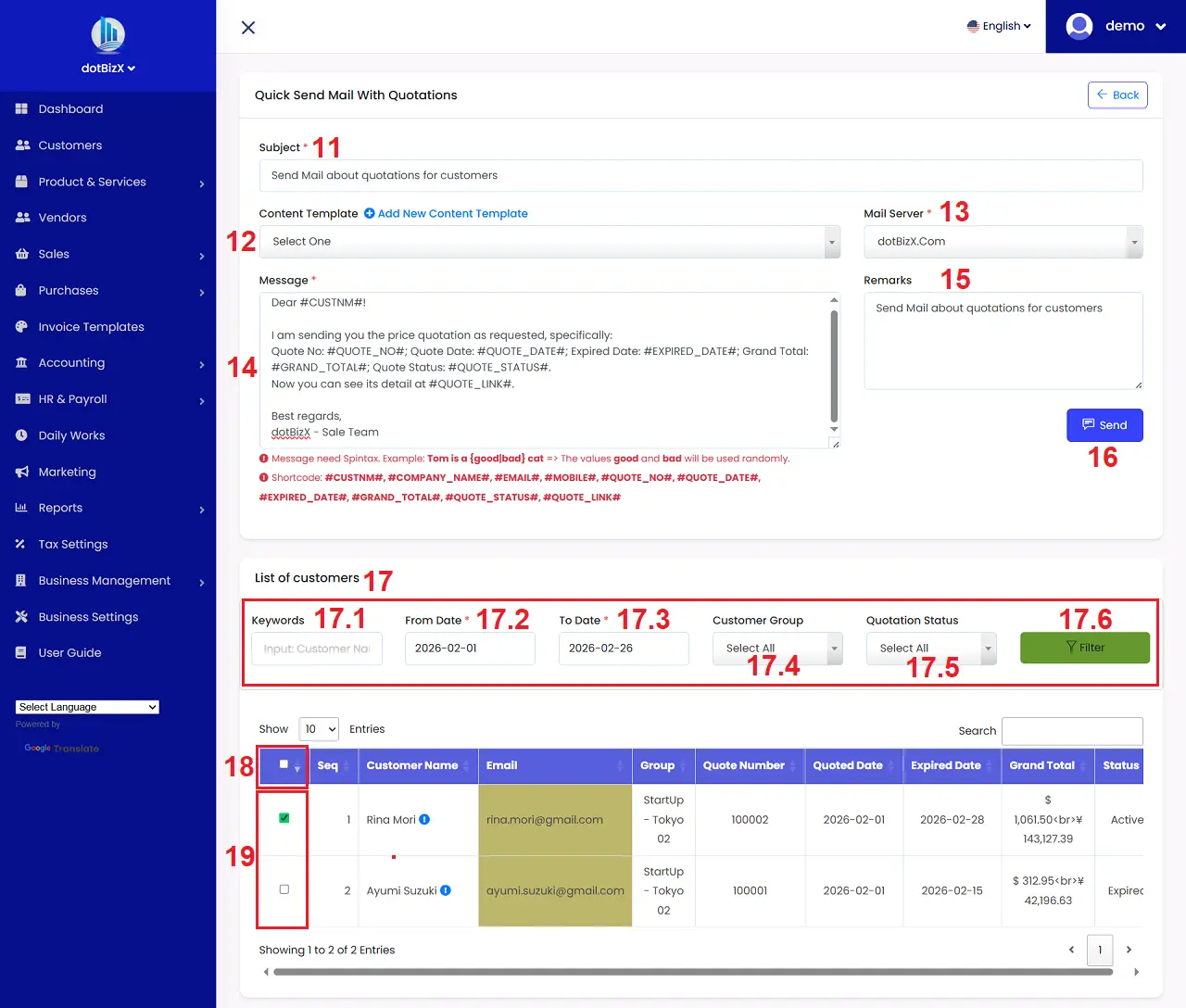 Quick Send Mail With Quotations Form