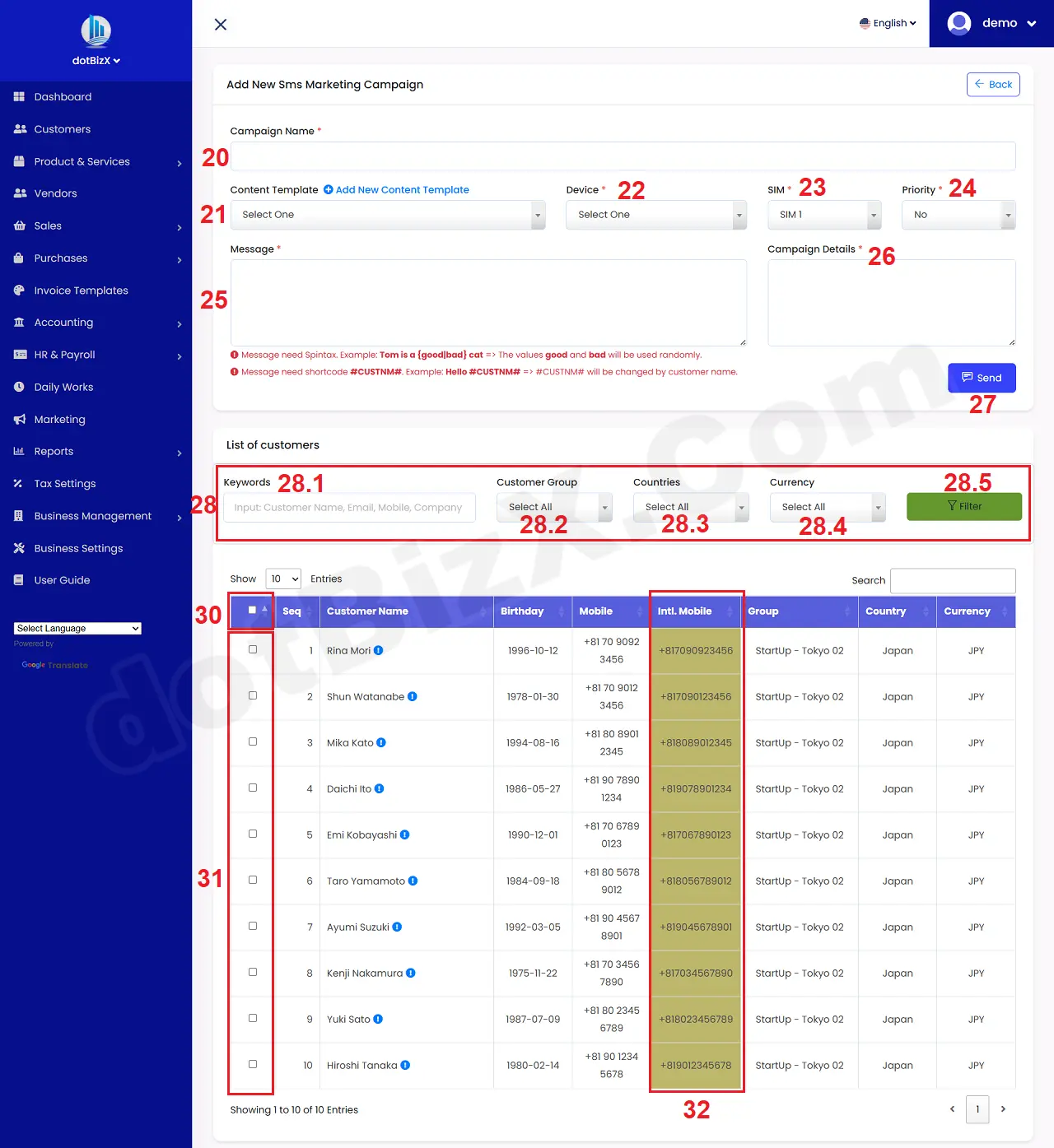 Add New Sms Marketing Campaign Form