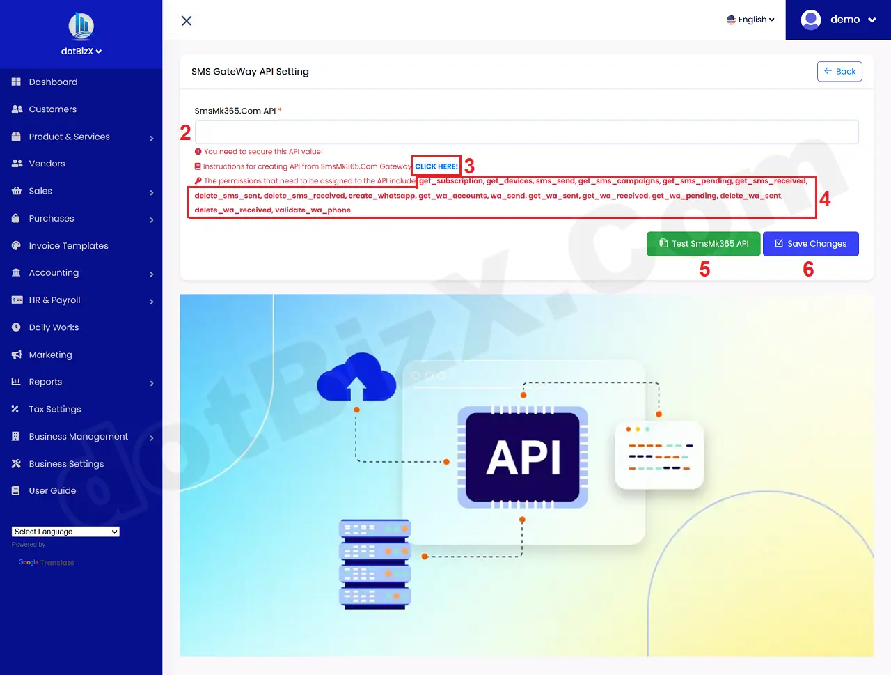 SMS GateWay API Setting Form