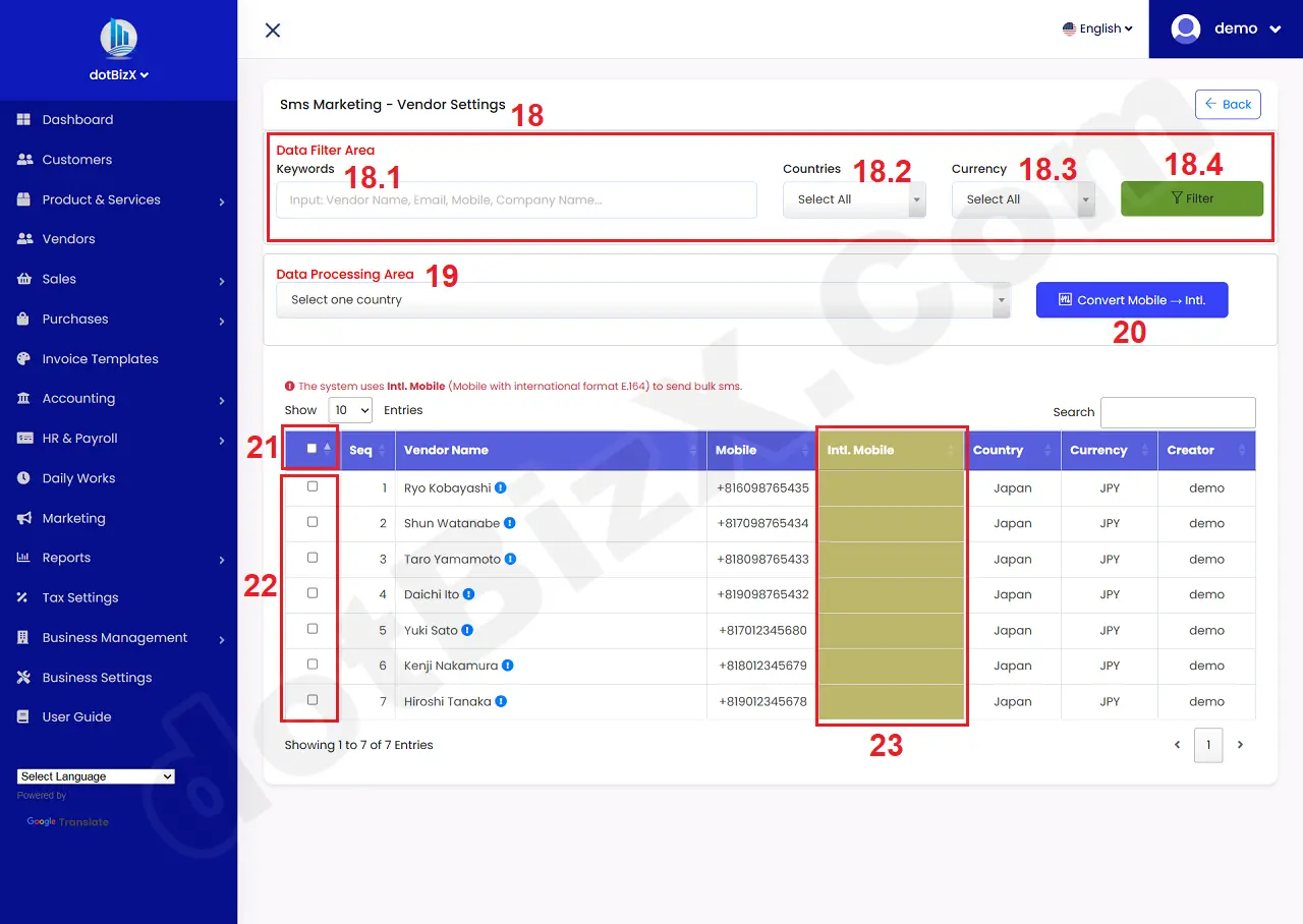 Sms Marketing - Vendor Settings Form