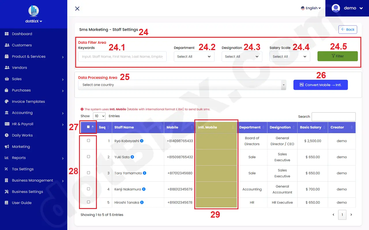 Sms Marketing - Staff Settings Form