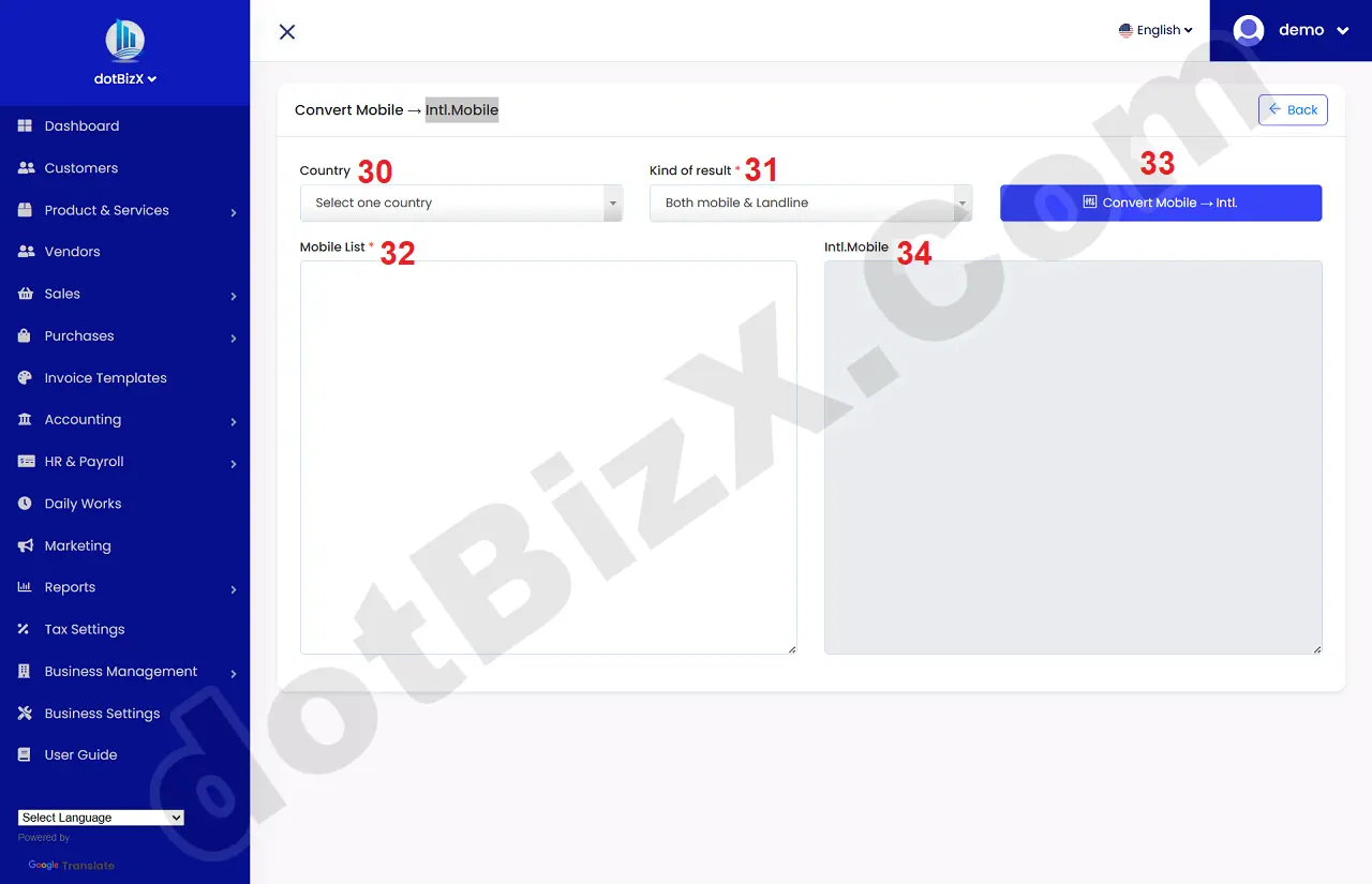 Convert Mobile → Intl.Mobile Form