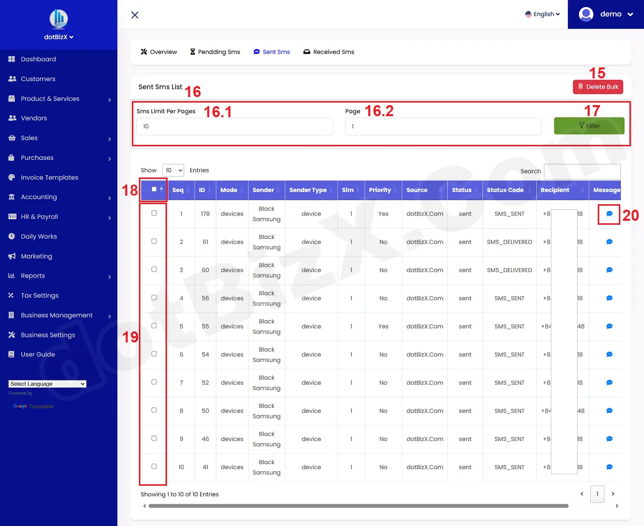 Report about Sent Sms