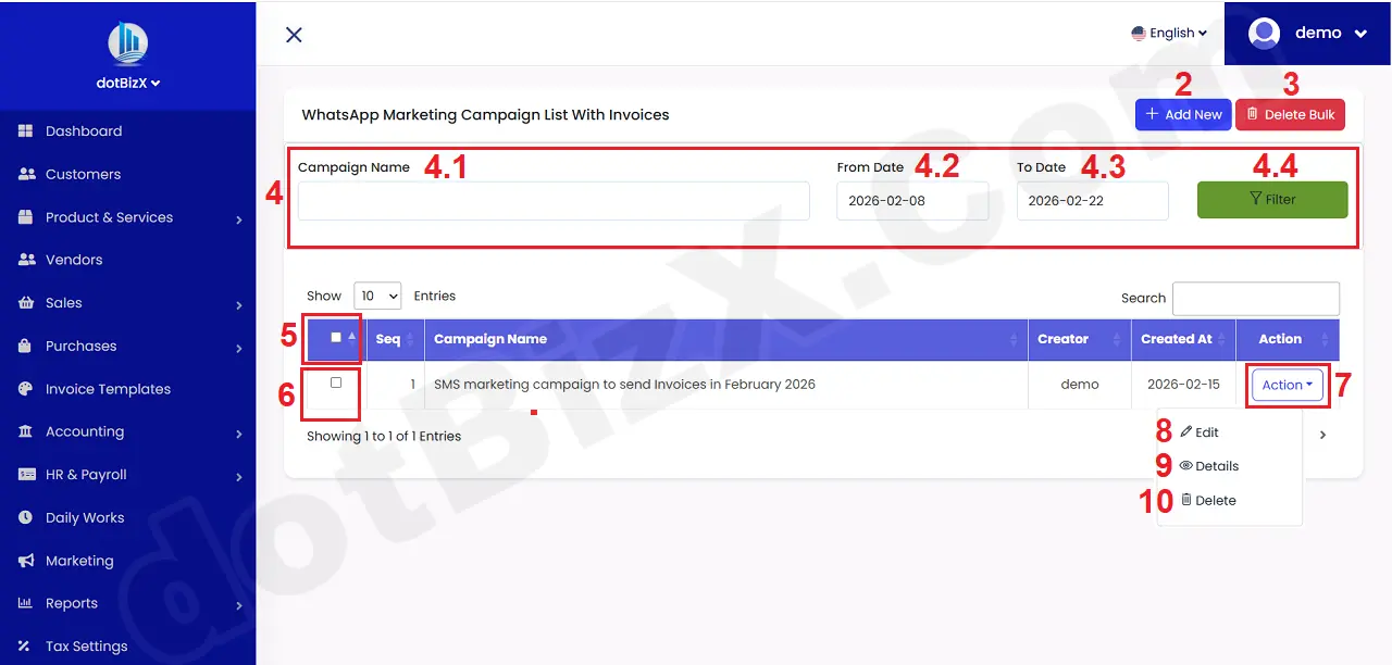 List of WhatsApp Marketing Campaigns With Invoices