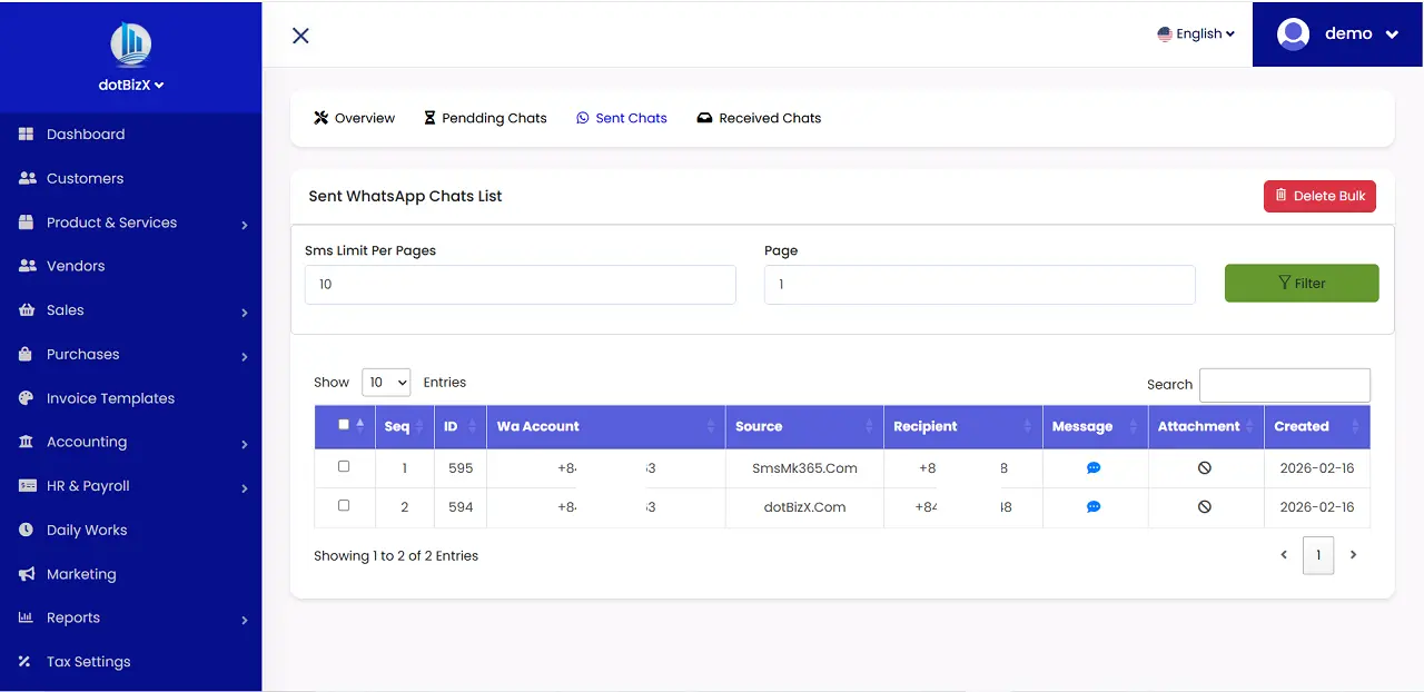 Report about Sent Chats