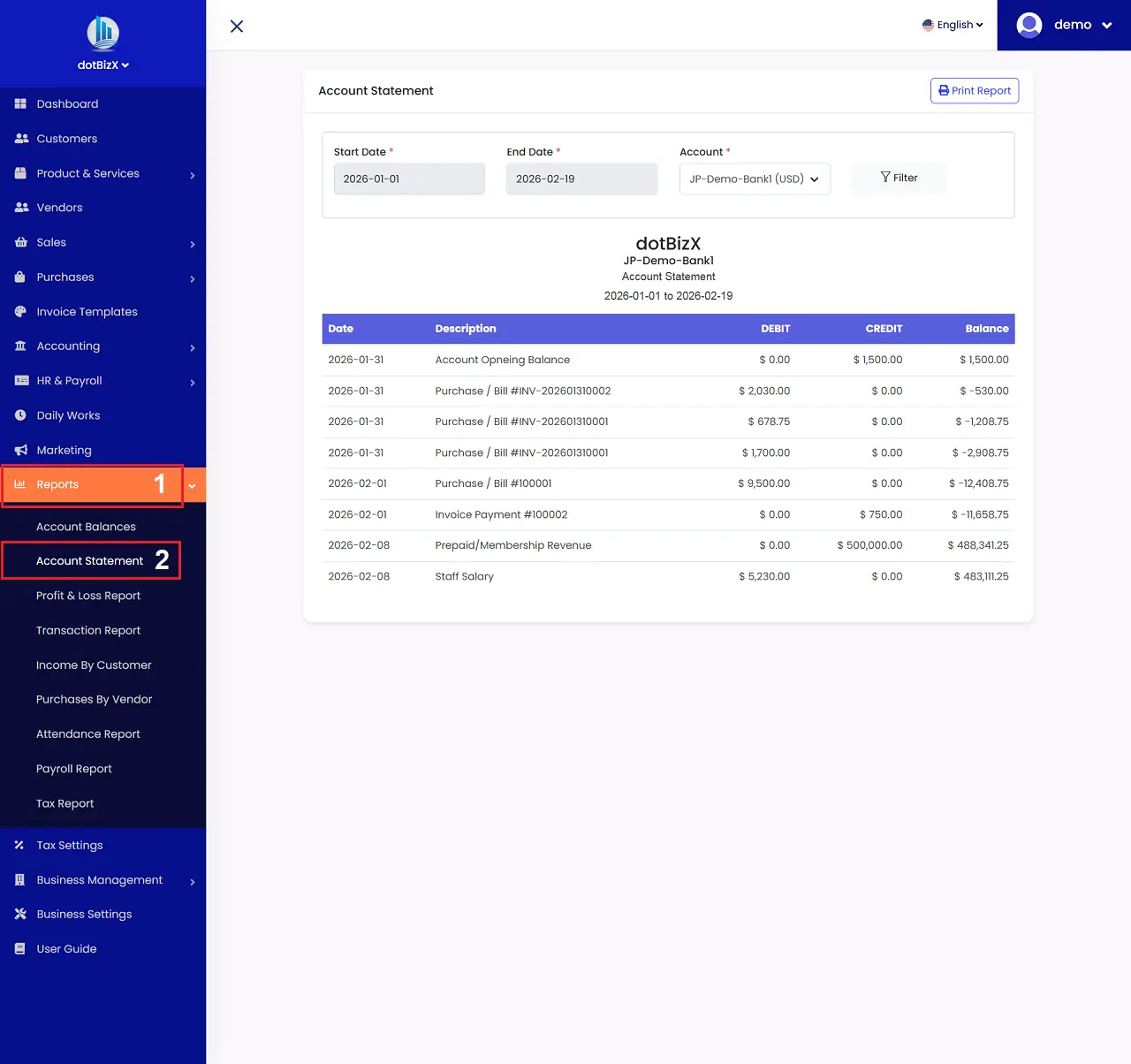 Account Statement Report