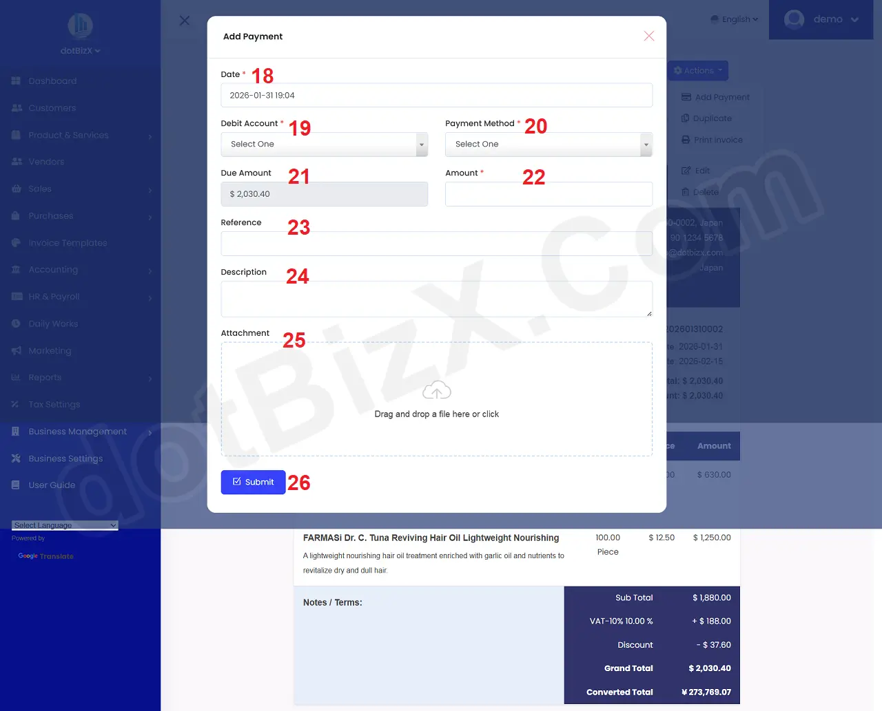 Add Payment for an existing purchase order