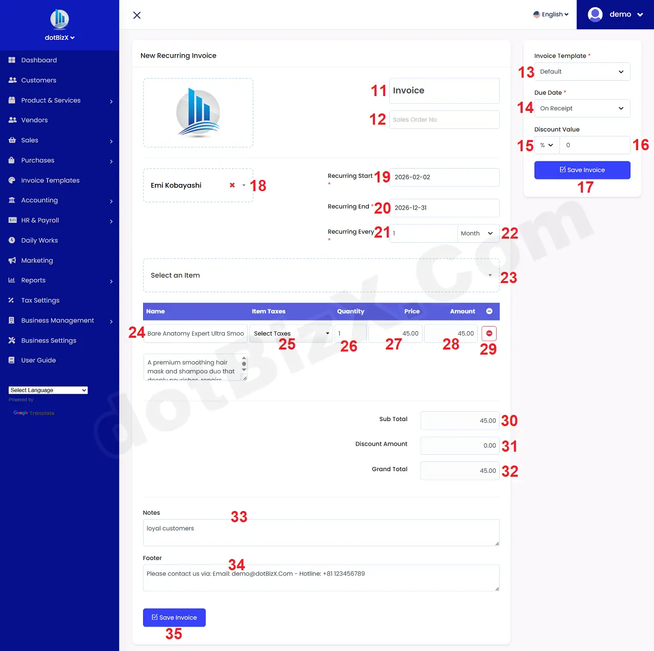 New Recurring Invoice Form