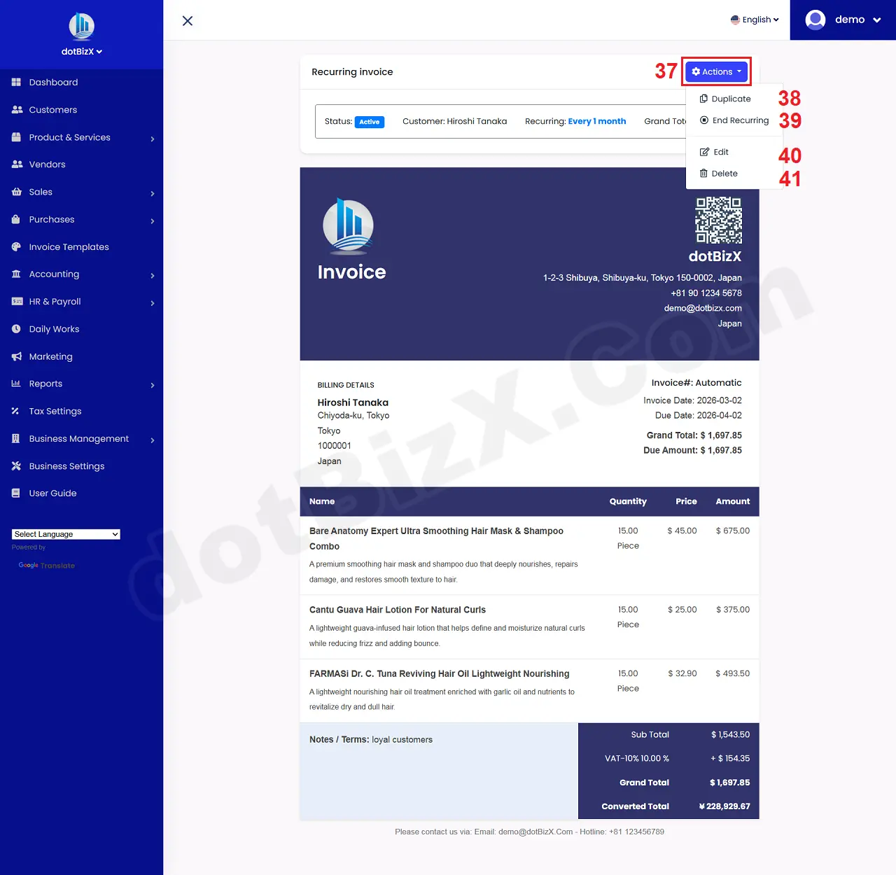Recurring Invoice Detail Form