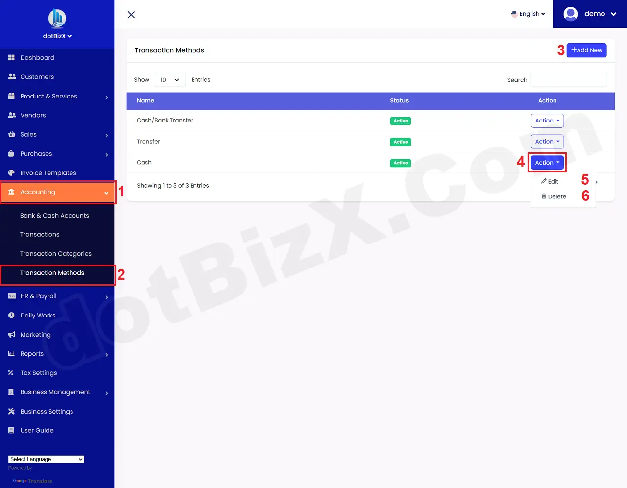 List of Transaction Methods