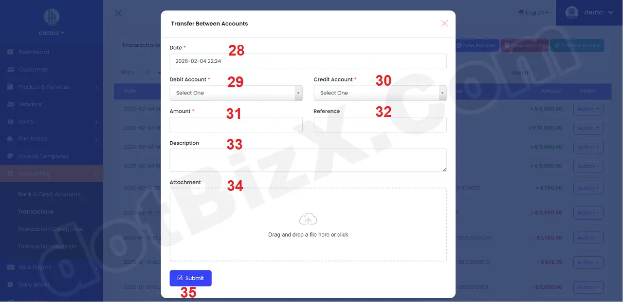Transfer Between Accounts Form