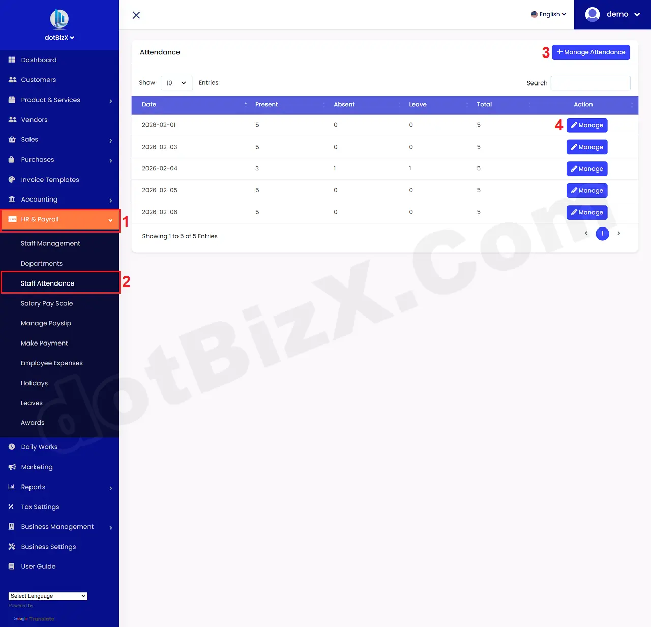 List of Staff Attendance