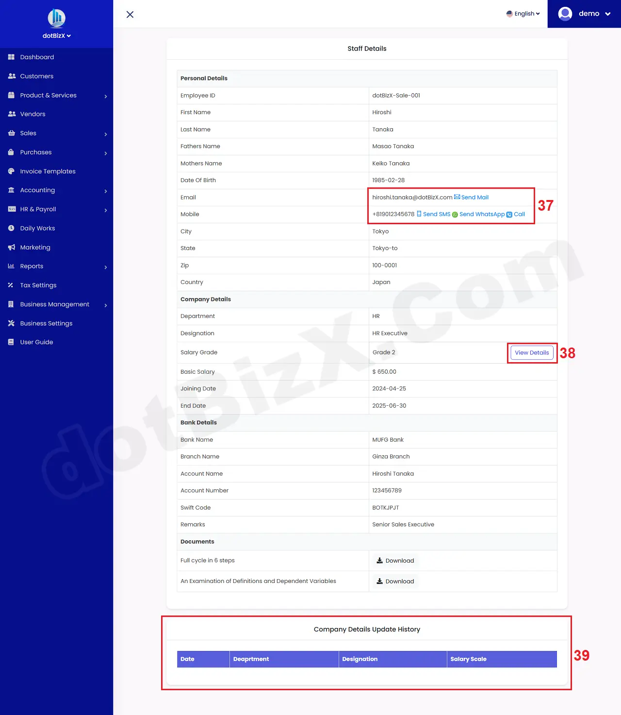 Employee/Staff Details