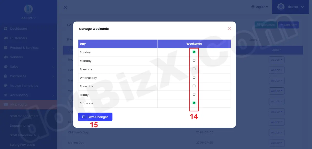 Manage Weekends Form
