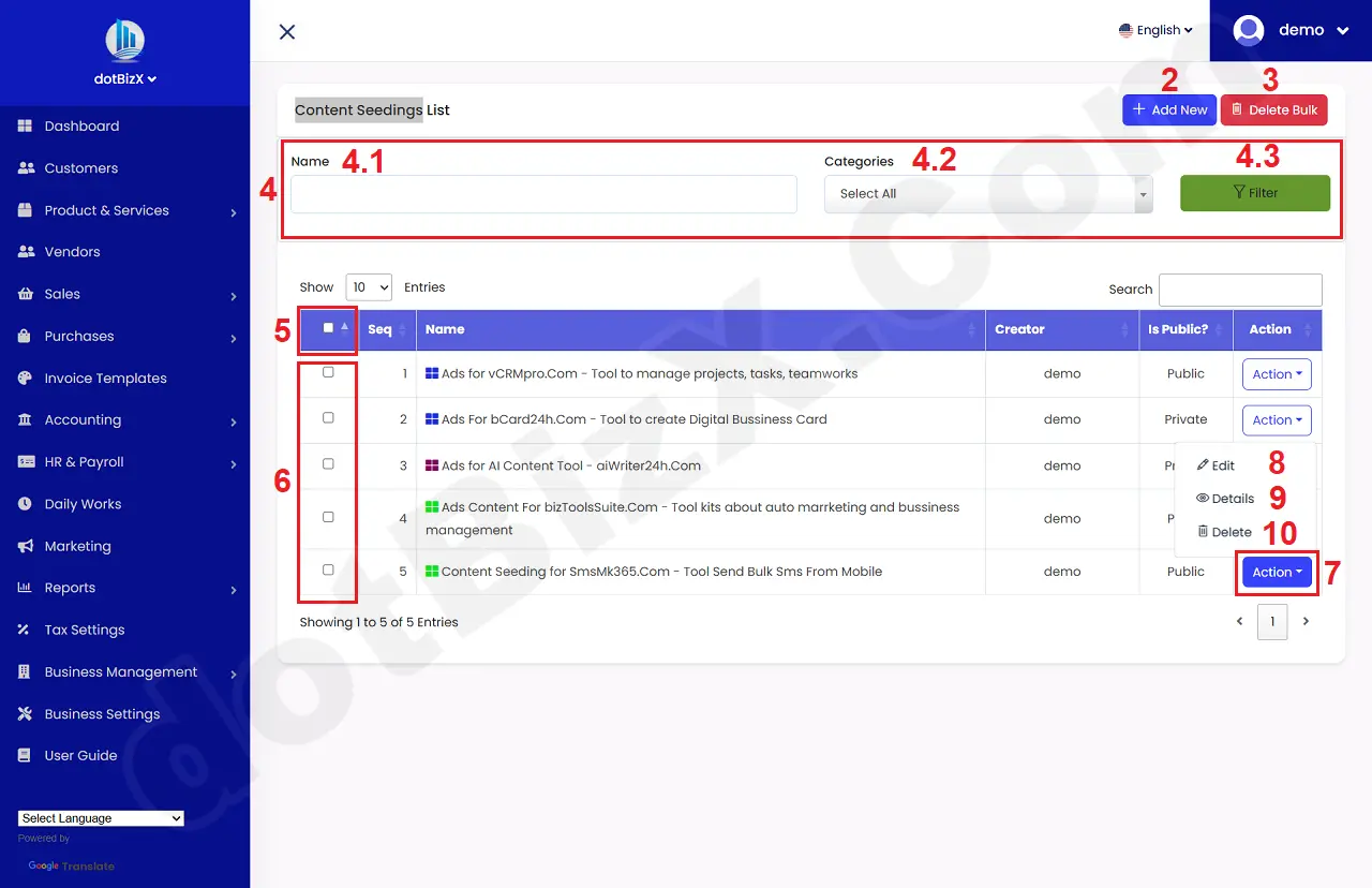 List of Content Seeding