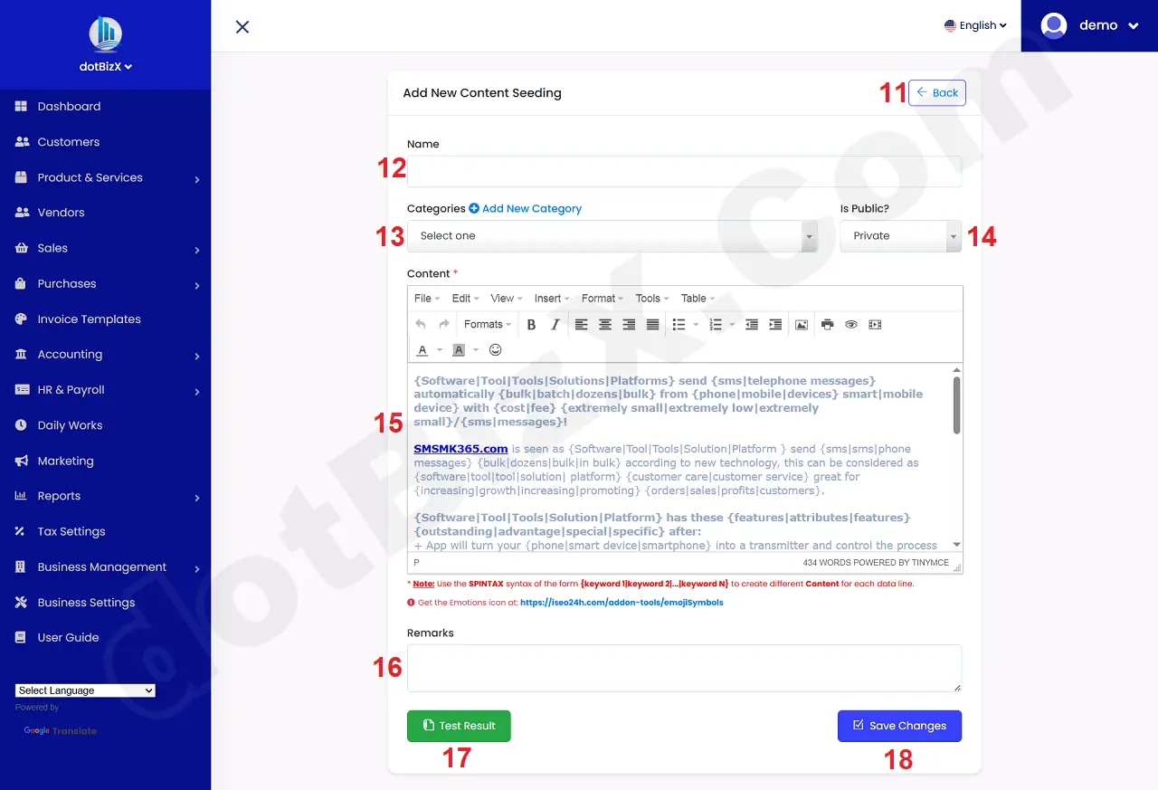 Add New Content Seeding Form