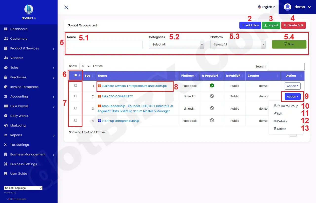 List of Social Network Groups