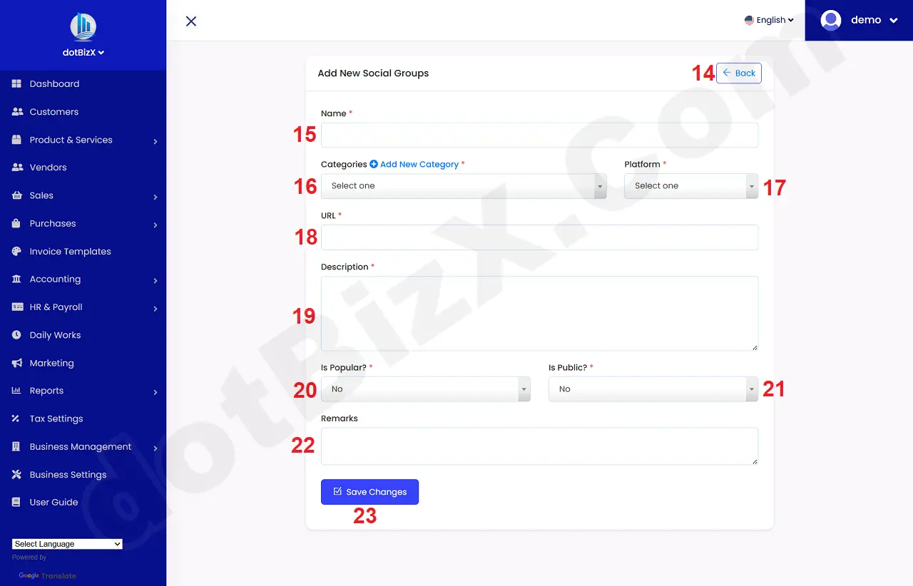 Add New Social Network Group Form